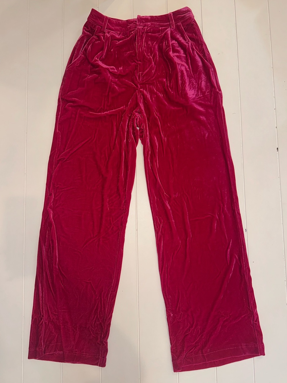 NWT Entro Wide-Leg High-Rise Velvet Pants in Fuchsia Sz S,M,L - Picture 3 of 10